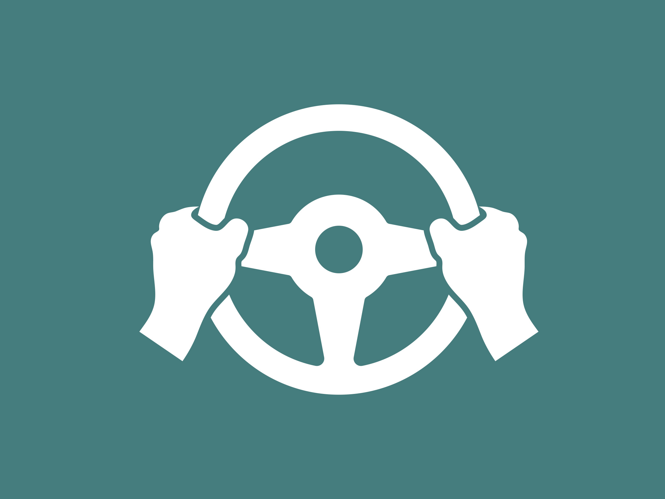 Graphic illustration of two hands on a steering wheel.