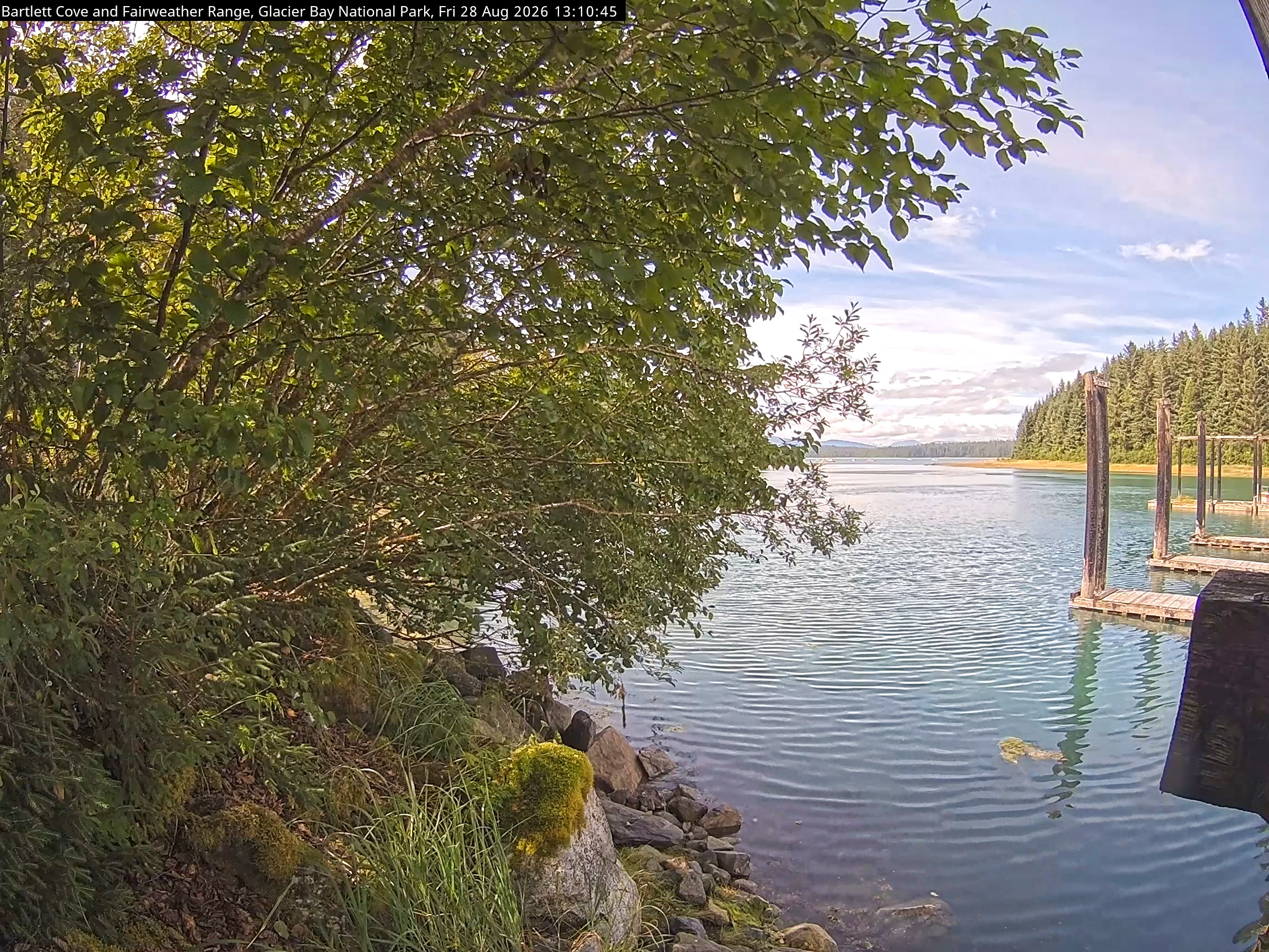 View from the Bartlett Cove Lagoon and Fairweather Range camera