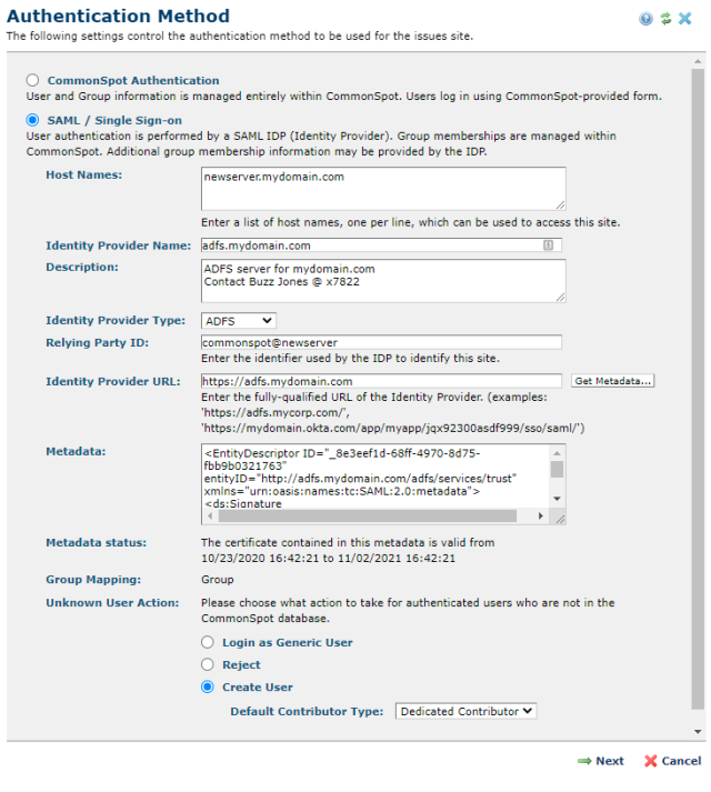 authentication method dialog open