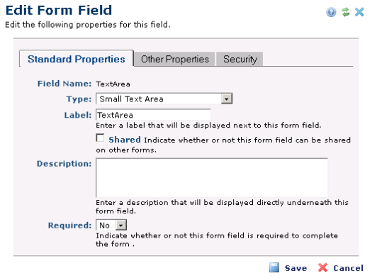 Edit Form Fields - Standard Properties