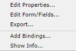 metadata form properties menu