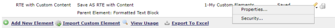 Properties menu of a Saved As element