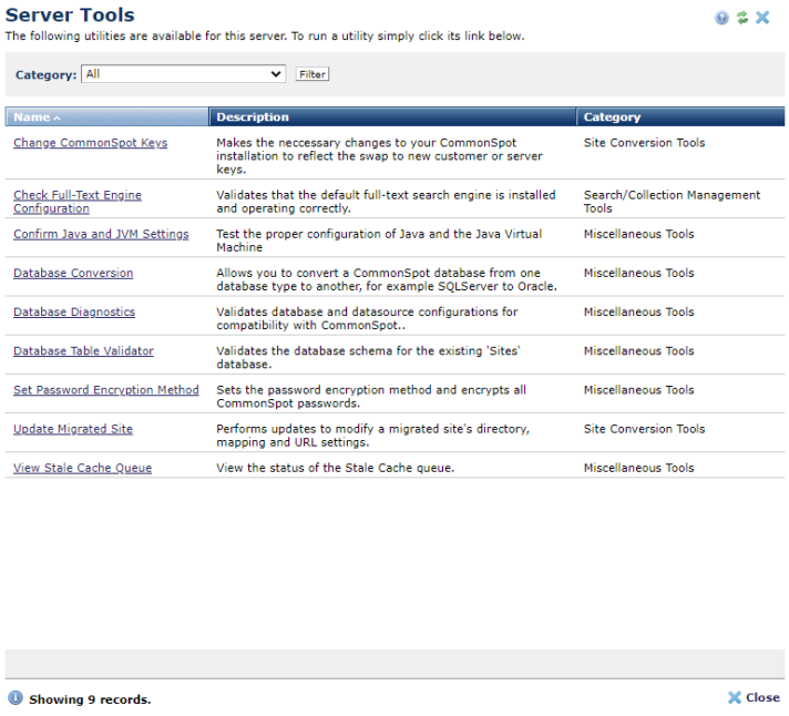 Server Tools dialog