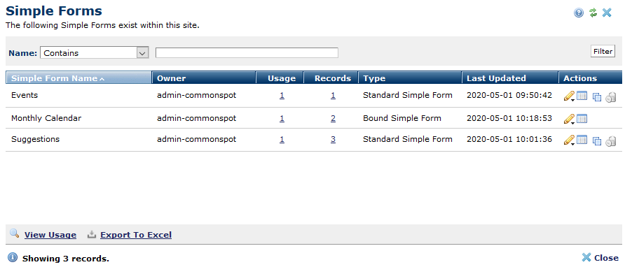 Simple Forms dialog