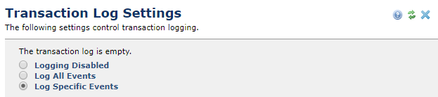 Top section of the Transaction Log Settings dialogs