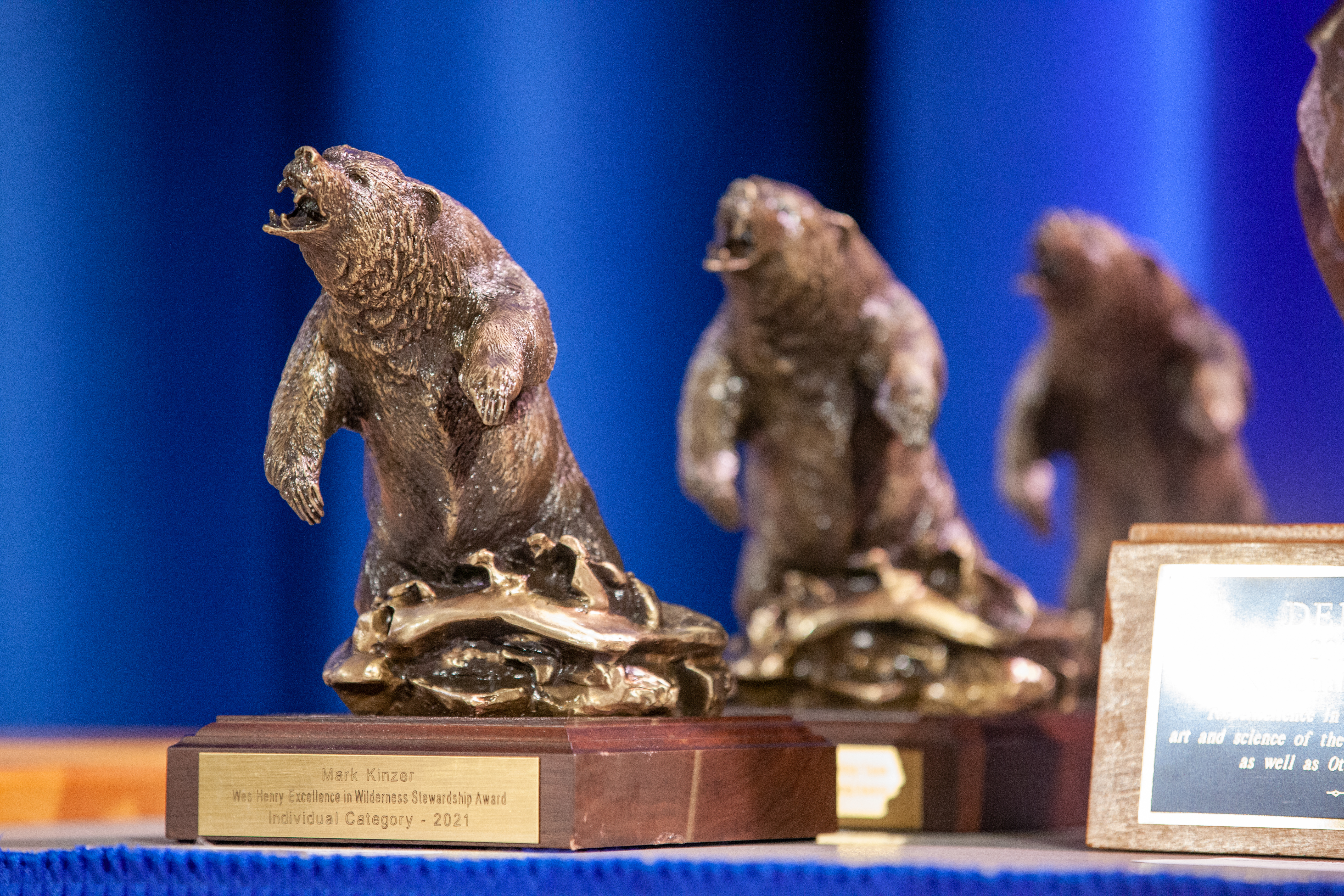 Bronze statuette of a bear standing on its hind legs mounted on wood