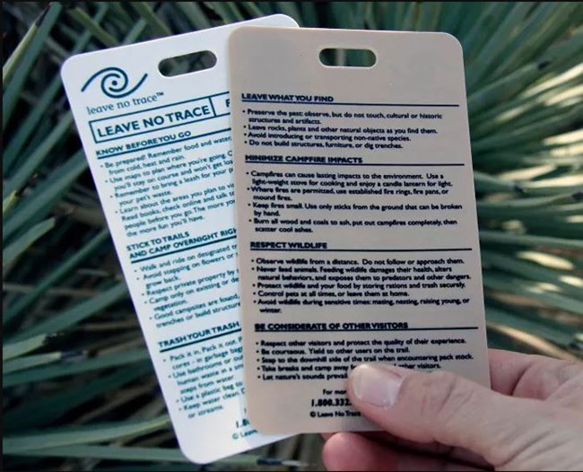 Reference cards which explain the 7 Leave No Trace principles