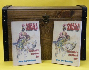 wooden trunk with book entitled Gonzalo: Coronado's Shepherd Boy wooden trunk with book entitled Gonzalo: Coronado's Shepherd Boy