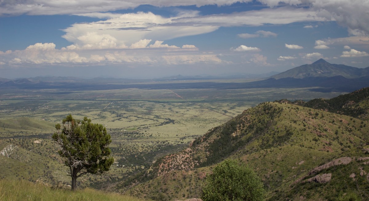 Coronado Expedition Corridor A wide, green river valley with mountains in the distance