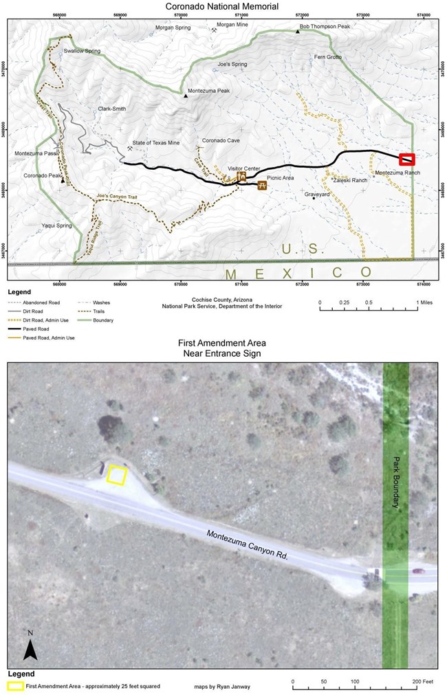 Map of Coronado National Memorial showing First Amendment Area