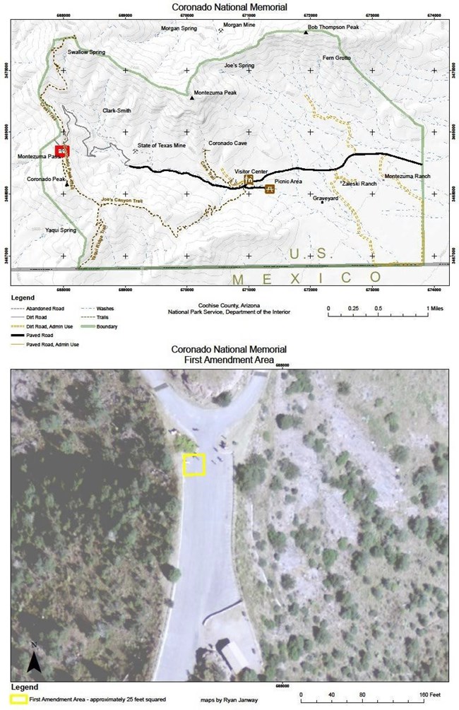 Map of Coronado National Memorial showing First Amendment Area