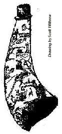 drawing of powderhorn with scrimshaw
