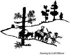 drawing of settlers moving