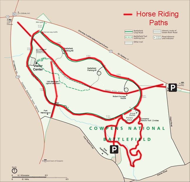 This is a map of the park showing where horses are allowed.