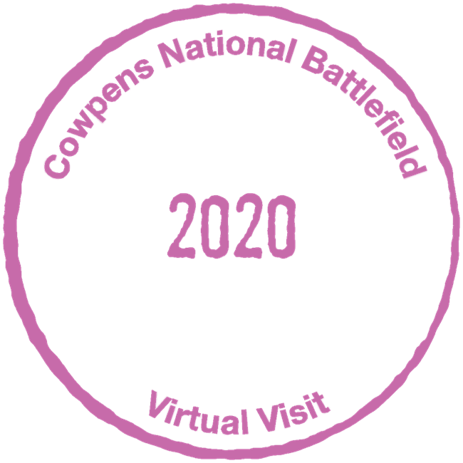 Virtual passport cancellation stamp reading Cowpens National Battlefield Virtual Visit 2020