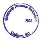 A circular stamp with Cowpens National Battlefield on it