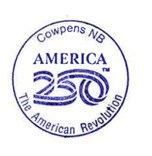 A circular stamp with America 250 and Cowpens National Battlefield on it.