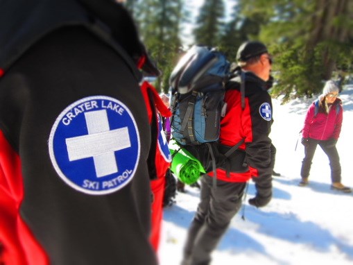 Ski patrol at Crater Lake. Ski patrol at Crater Lake.