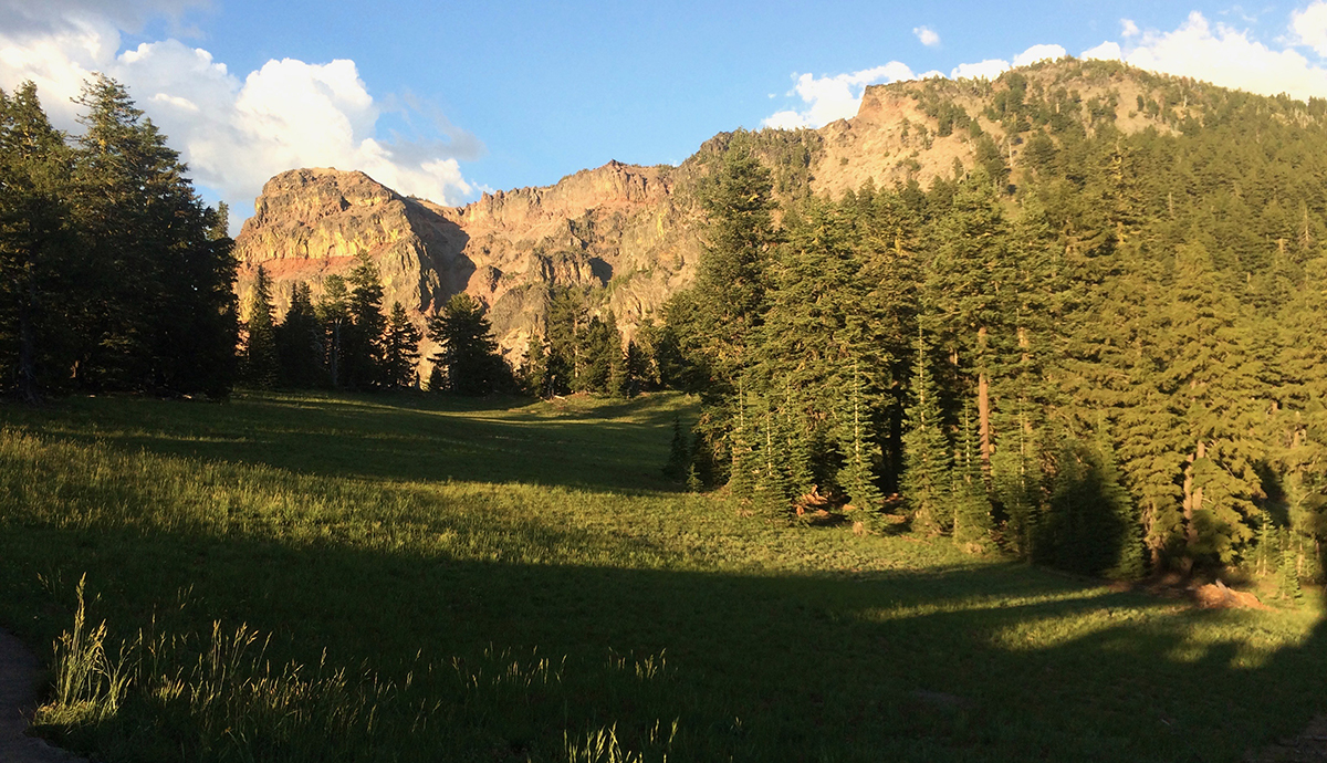 Sun Notch is a grassy meadow surrounded by conifers