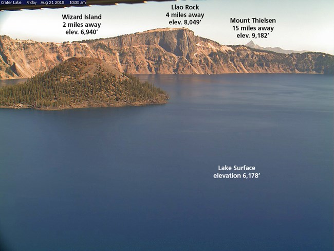 Crater Lake Webcam - Before the Smoke Arrives with Features Labeled
