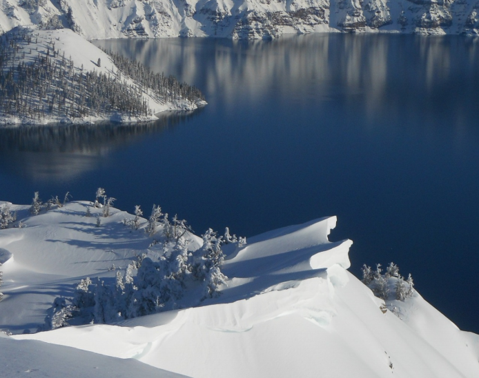 Snow cornice overhanging the caldera rim