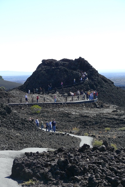 Hikers at spatter cones
