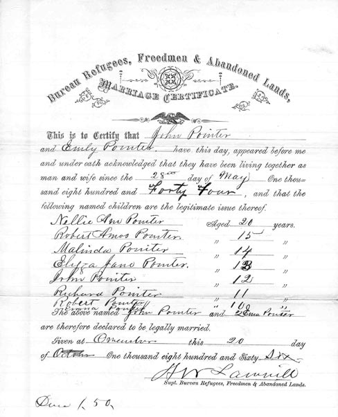 Figure 1: 1844 marriage certificate for John and Emily Porter.