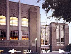 Compatible New Addition. Although the new addition (shown) to this historic library faces the street, it is set back and attached to a secondary, side elevation. A glass hyphen connects and also differentiates the addition from the historic building. The design of the addition reflects, but does not copy, the historic building: it is clearly new. Although it is a sizeable addition, it is compatible in size, scale, design and materials with the historic building. Photo: © David Wakely