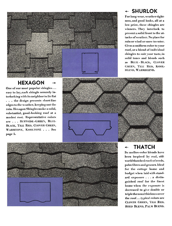 [Photo] An ad sheet showing shurlok, hexigon, and thatch shingles