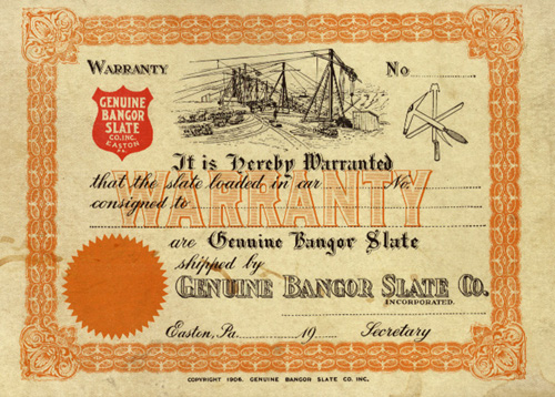 [Photo] 1906 certificate from Bangor Slate Co. of Easton, Pennsylvania