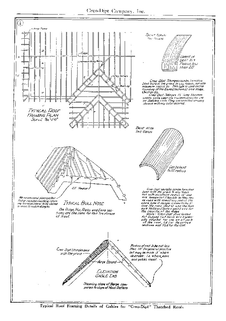 [Photo] A photograph and a drawing of bent wood shingles resembling thatching
