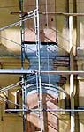 This is an image of the same structural crack shown from the exterior, in the process of being repaired. Photo: Courtesy, Sidway Investment Corp.