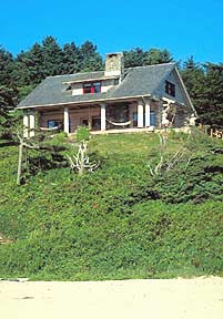 This is an image of the reconstructed log house on its original site. 1996. Photo: Sally Painter, Fletcher, Farr, Ayotte (FFA).
