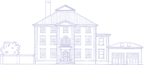 This is an image of the property, Chrisfield, after the treatment, PRESERVATION has been applied. The property has been protected, stabilized, and repaired for use as a county historical society library. Materials from all occupancies remain. The later additions are used as office space. A lift to accommodate individuals with disablities is located behind the garden wall. Drawing: Martha L. Werenfels, AIA, 1993.
