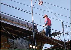 This is an image of ongoing work to repair a structural crack in a historic commercial building in Baker Historic District, Baker City, Oregon. Photo: Courtesy, Sidway Investment Corp.