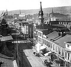 This is an image of a historic view of downtown Cumberland, Baltimore St., ca. 1894. Photo: From the Herman and Stacia Miller Photo Collection, courtesy of the City of Cumberland.