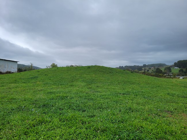 Large grassy mound in a field
