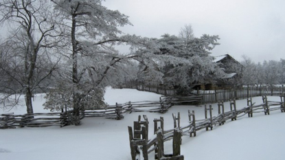 Winter scene of the historic Hensley Settlement