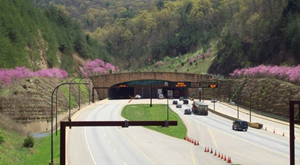 Tunnel entrance view with the mountain surrounding it