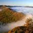 fog coming through Cumberland Gap as seen from the Pinnacle Overlook