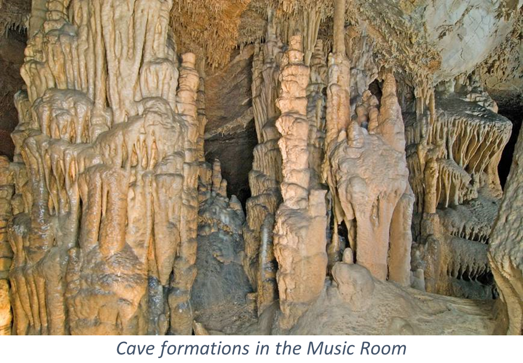 Cave formations, and written below Cave formations in Music Room