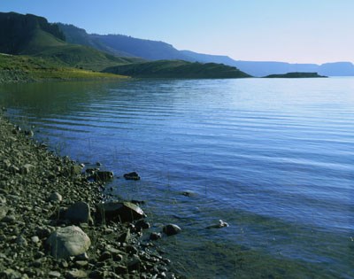 Small waves make a pattern on the surface of a lake.