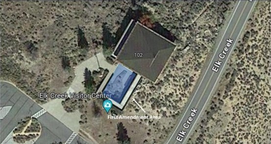 Aerial map of Elk Creek Visitor Center First Amendment area