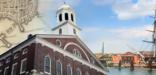 Colonial Boston Map, Faneuil Hall and the Charlestown Navy Yard skyline
