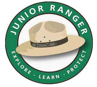 An illustration of a ranger hat surrounded by the words, Junior Ranger, Explore, Learn, Protect.