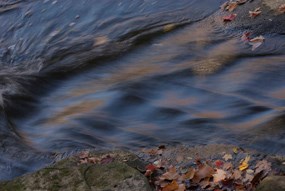 Close-up photo of a stream flowing over bedrock.