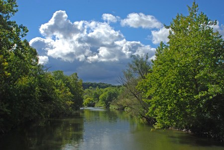 The Cuyahoga River on a sunny, summer day.