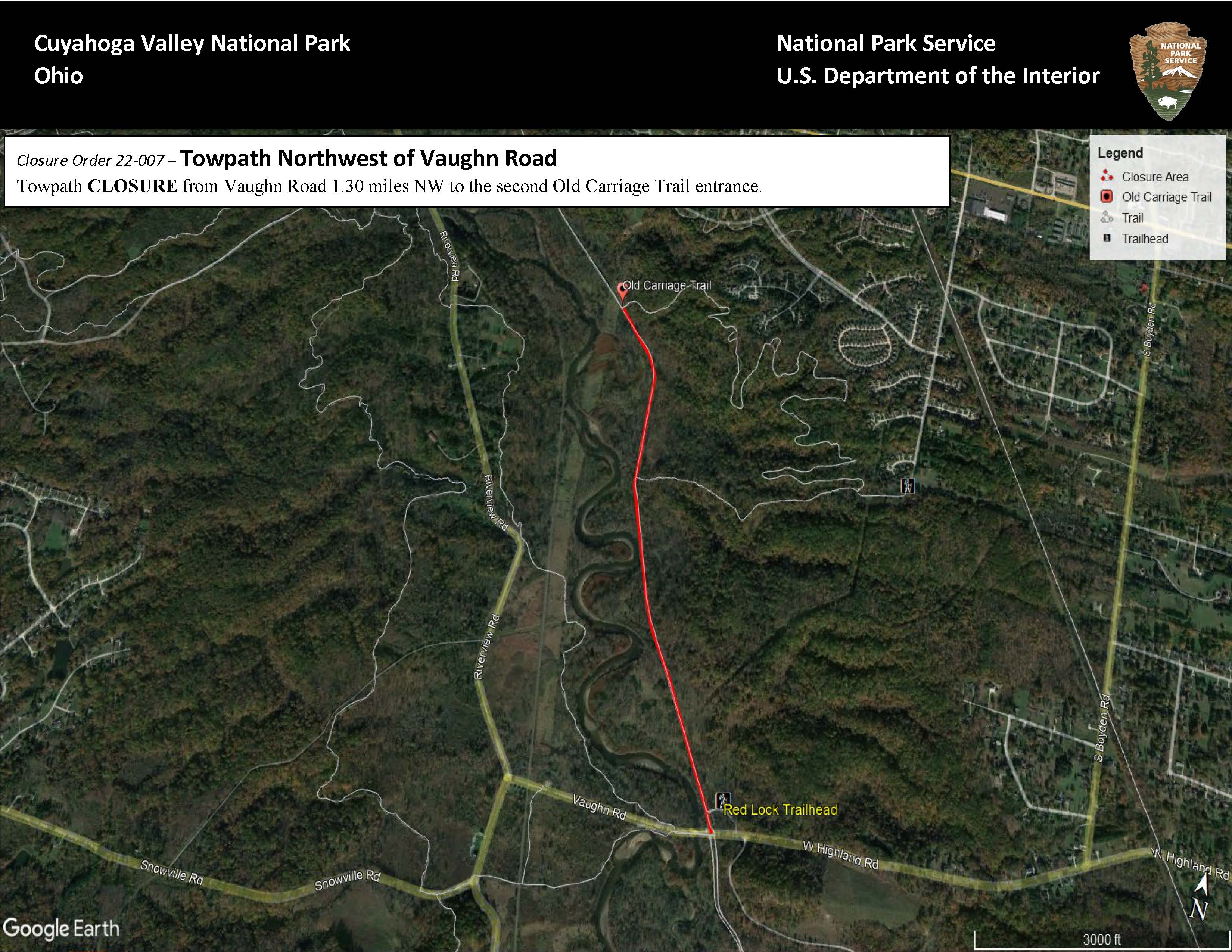 CUVA Closure Map Towpath NW of Vaughn Map of area showing towpath closure in red