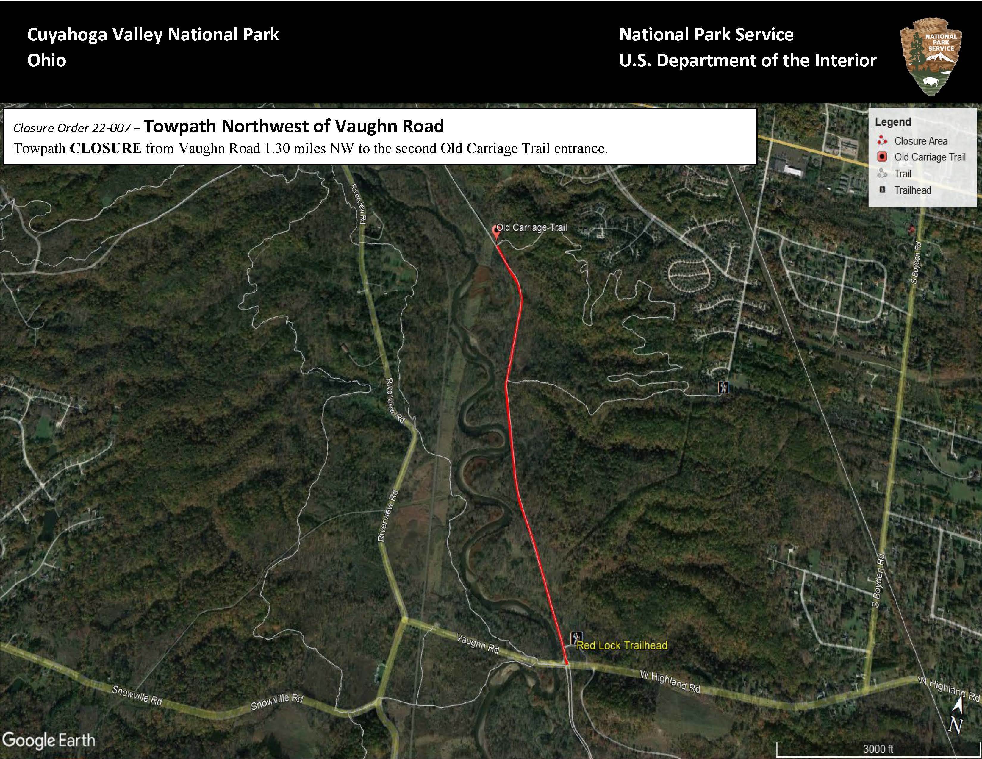 Map of area showing towpath closure in red