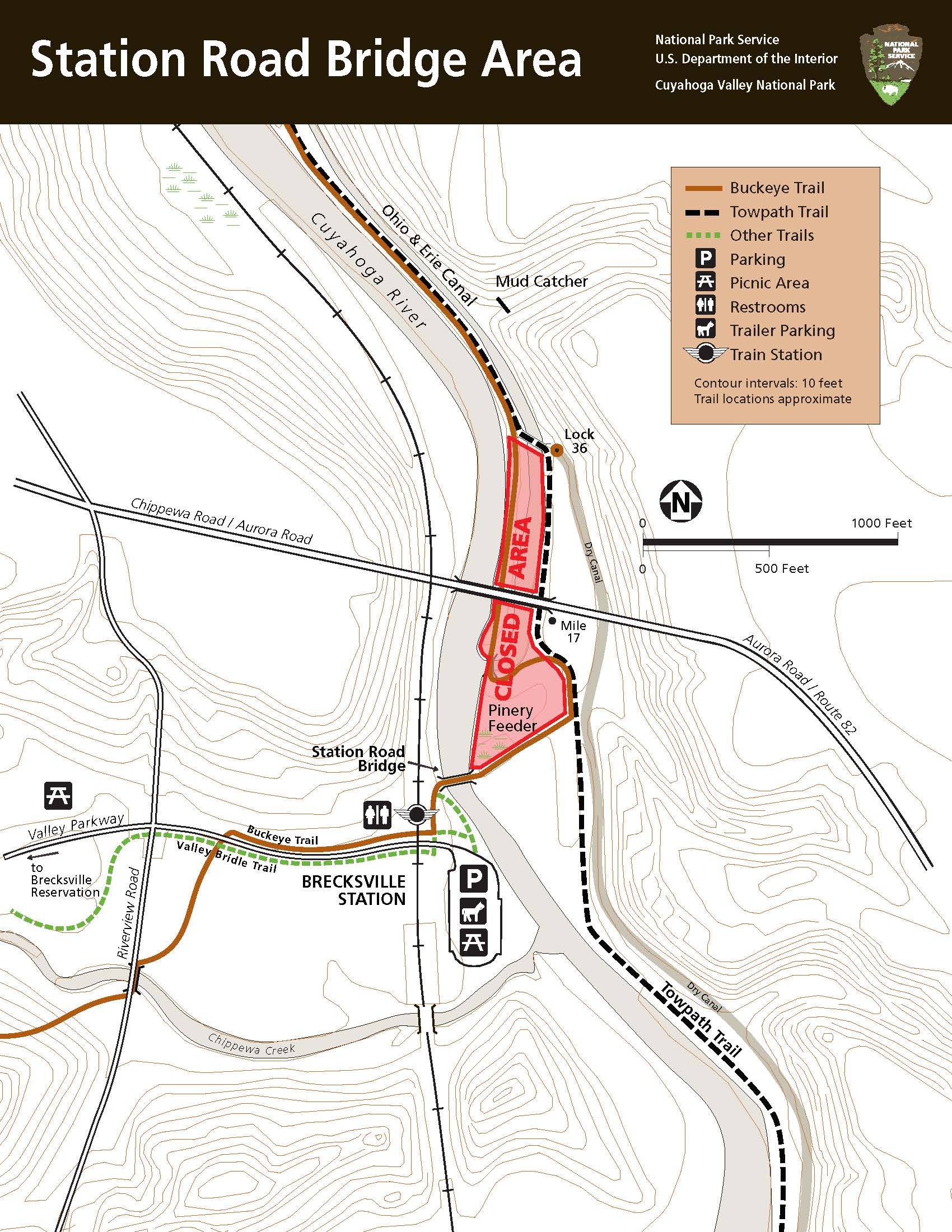 Station_Road_Dam_Area _Closures_July2020 Map of Station Road Bridge Trailhead area showing the closed trail section.